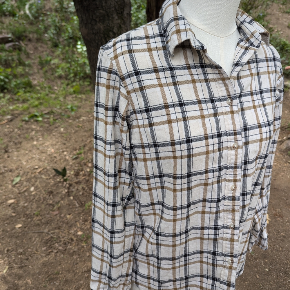 Uniqlo White and Brown Casual Button Down Flannel Shirt Size‎ Small - Picture 3 of 5